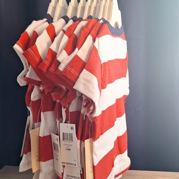 2x $15 babys  boy shirt with White/red stripesped ,and color oregano - Picture 3 of 8